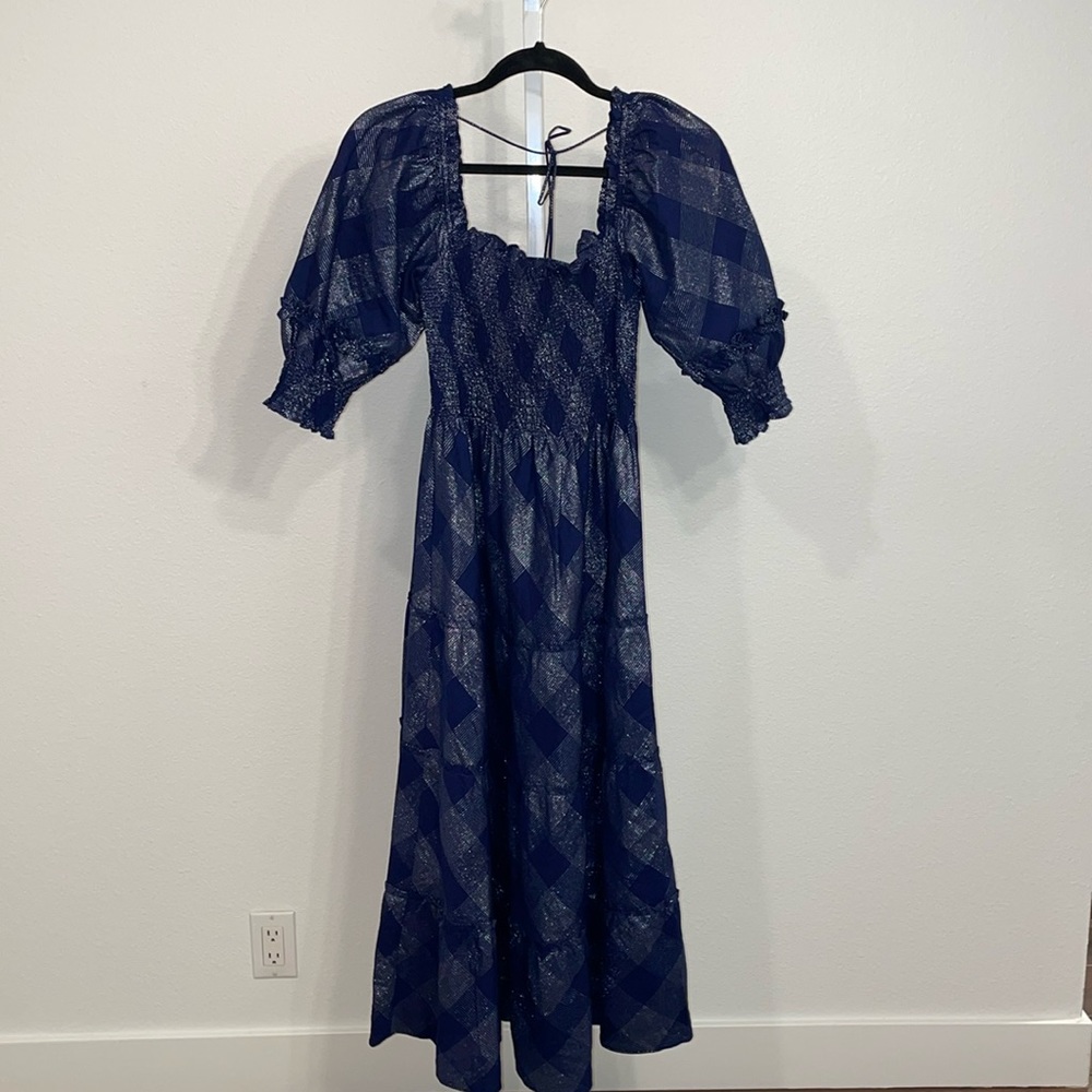 Hill House Nesli Nap Dress in Navy Glitter Check